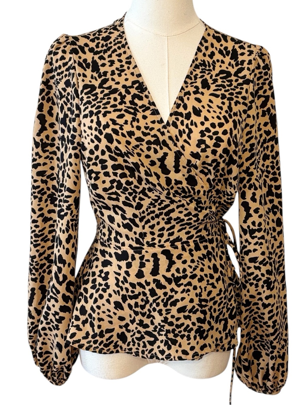 Revolve ASTR the Label Animal Print Chiffon Wrap Blouse Top Size Medium